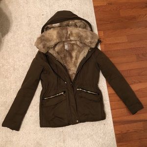 ZARA trafaluc faux fur olive green winter …